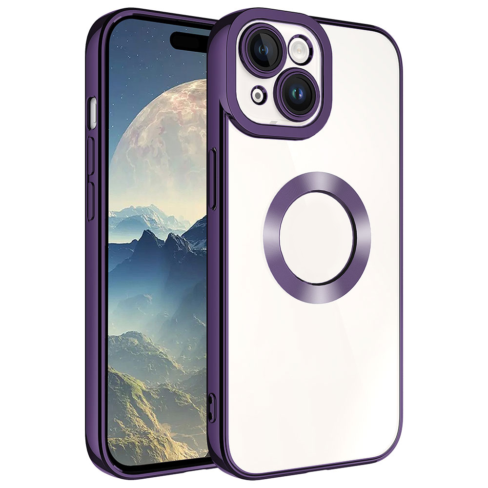 iPhone Uyumlu 15 Kılıf Kamera Korumalı Logo Gösteren Zore Omega Kapak-Derin mor