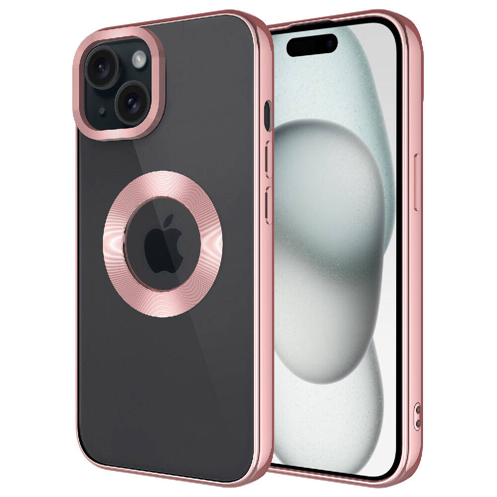 iPhone Uyumlu 15 Kılıf Kamera Korumalı Logo Gösteren Zore Omega Kapak-Rose gold