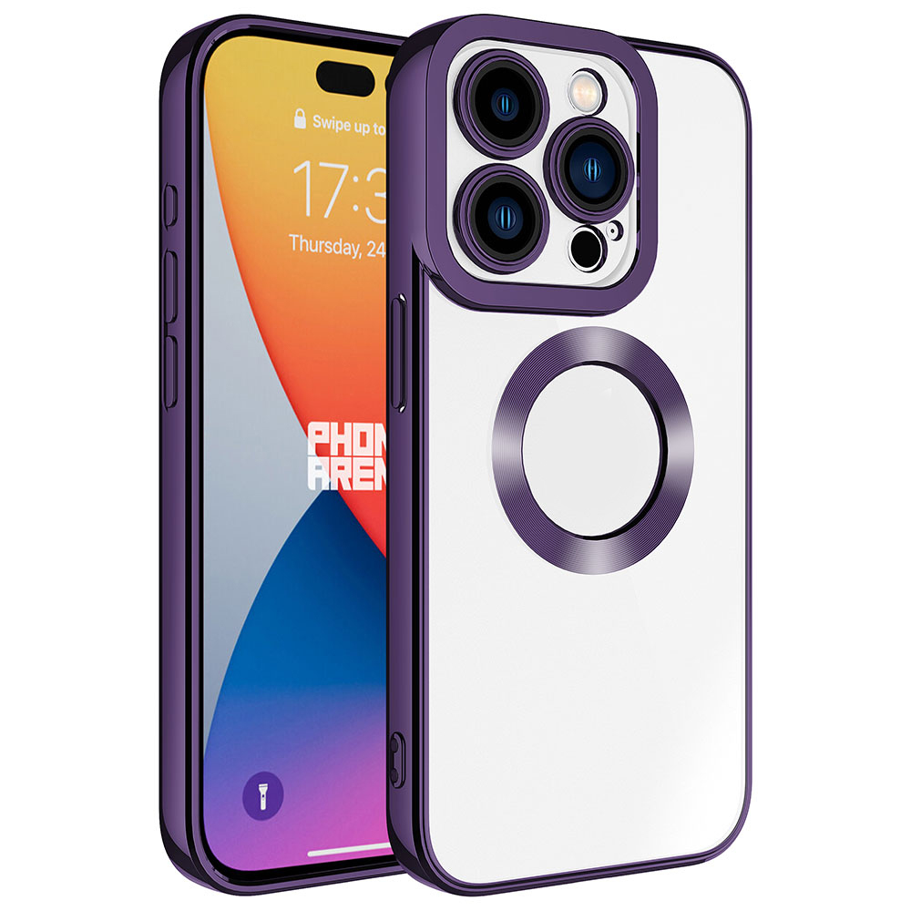 iPhone Uyumlu 15 Pro Kılıf Kamera Korumalı Logo Gösteren Zore Omega Kapak-Derin mor