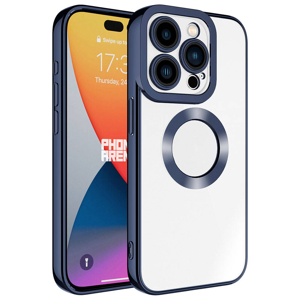iPhone Uyumlu 15 Pro Kılıf Kamera Korumalı Logo Gösteren Zore Omega Kapak-Lacivert