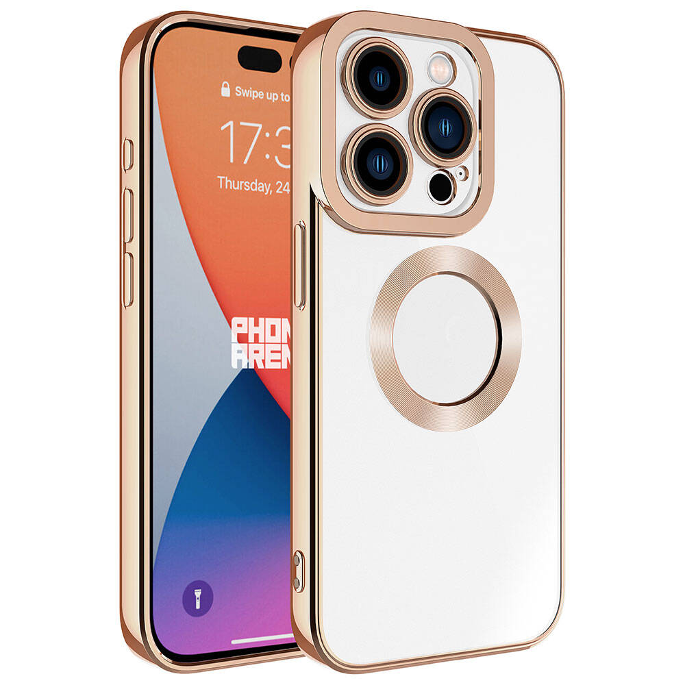 iPhone Uyumlu 15 Pro Kılıf Kamera Korumalı Logo Gösteren Zore Omega Kapak-Rose gold