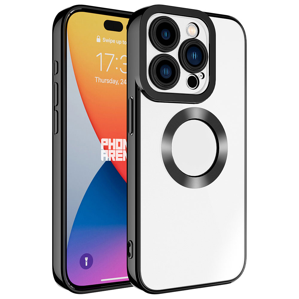 iPhone Uyumlu 15 Pro Kılıf Kamera Korumalı Logo Gösteren Zore Omega Kapak-Siyah