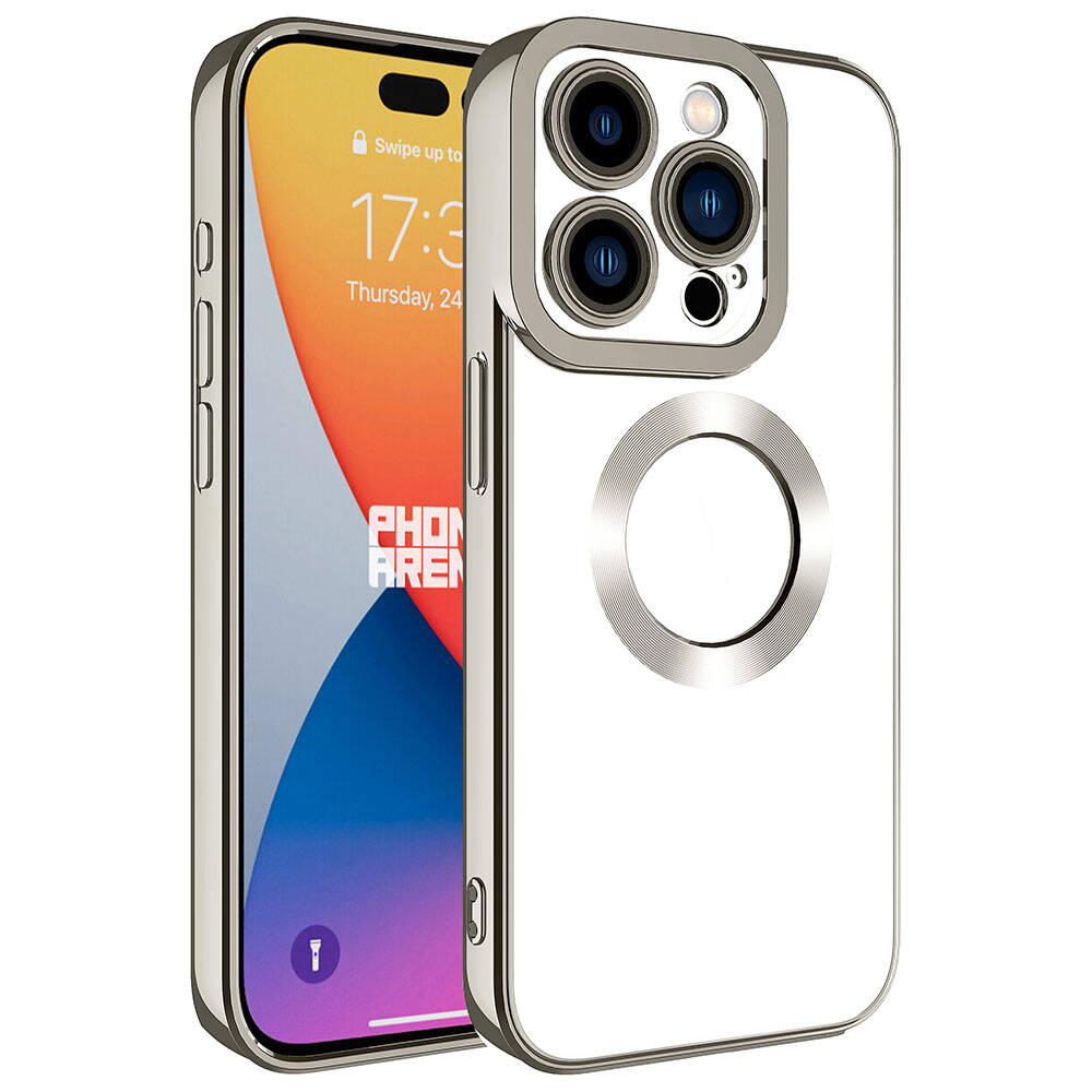 iPhone Uyumlu 15 Pro Kılıf Kamera Korumalı Logo Gösteren Zore Omega Kapak-Titanyum