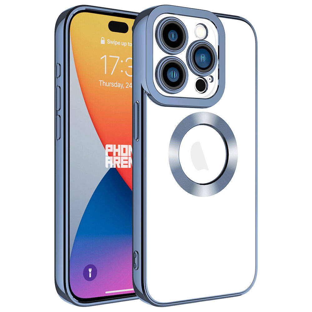 iPhone Uyumlu 15 Pro Max Kılıf Kamera Korumalı Logo Gösteren Zore Omega Kapak-Sierra mavi