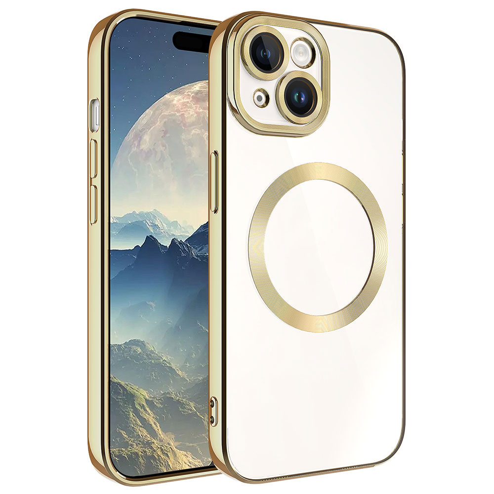 iPhone Uyumlu 15 Kılıf M-safe Wireless Şarj Özellikli Zore Setro Silikon-Gold