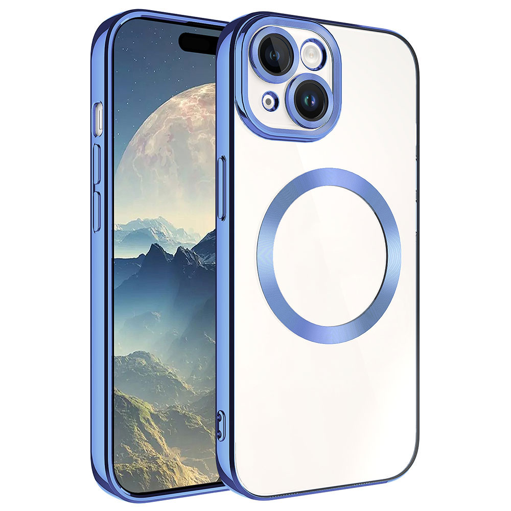 iPhone Uyumlu 15 Plus Kılıf M-safe Wireless Şarj Özellikli Zore Setro Silikon-Sierra mavi