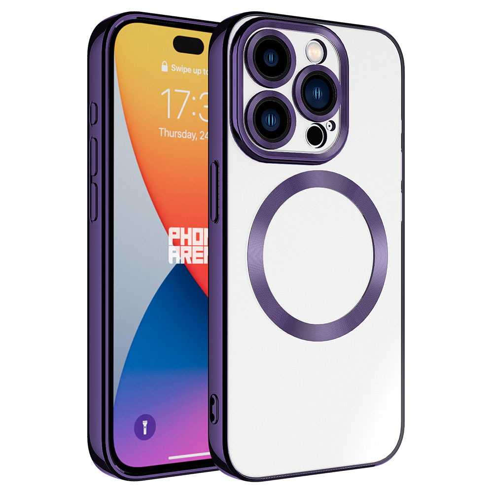 iPhone Uyumlu 15 Pro Max Kılıf M-safe Wireless Şarj Özellikli Zore Setro Silikon-Derin mor