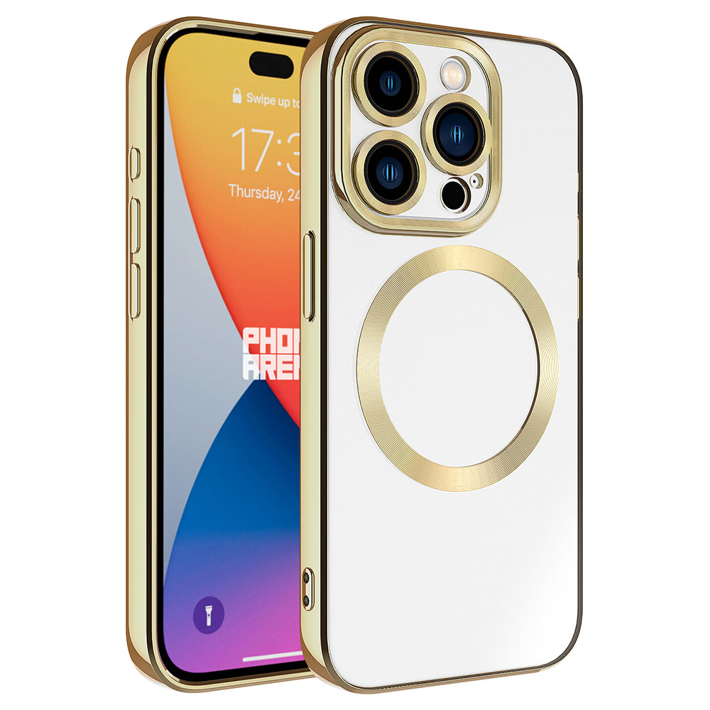 iPhone Uyumlu 15 Pro Max Kılıf M-safe Wireless Şarj Özellikli Zore Setro Silikon-Gold