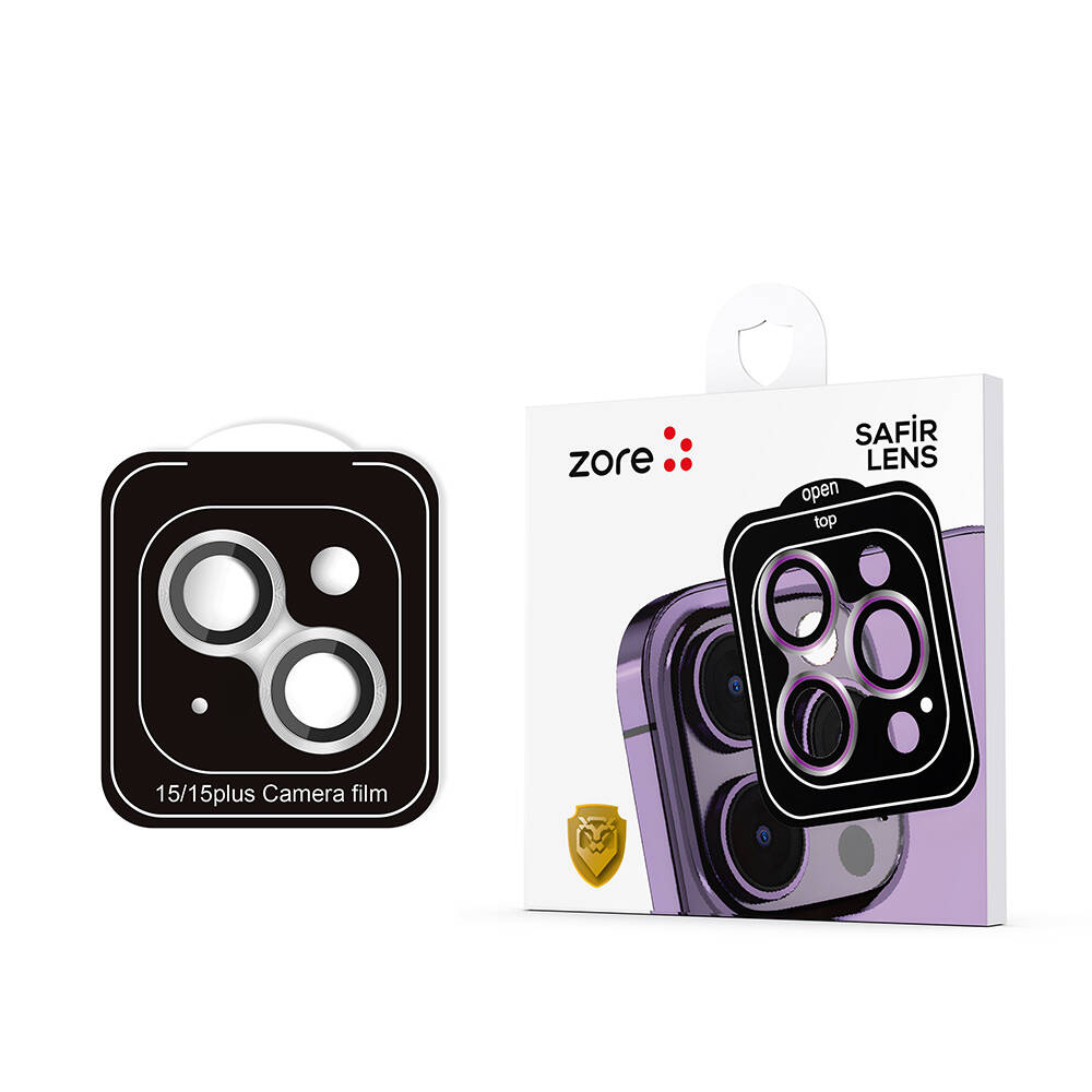 iPhone Uyumlu 15 Zore CL-11 Safir Parmak İzi Bırakmayan Anti-Reflective Kamera Lens Koruyucu-Gümüş