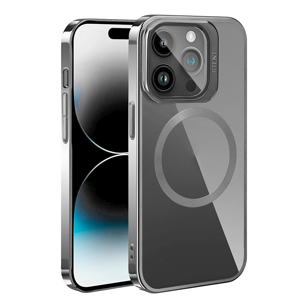 iPhone Uyumlu 15 Pro Kılıf M-safe Şarj Özellikli Standlı Zore Klon Kapak-Gümüş