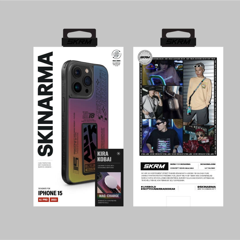 iPhone Uyumlu 15 Pro Kılıf SkinArma Holografik Tasarımlı Standlı Deri Görünümlü Kira Kobai Kapak