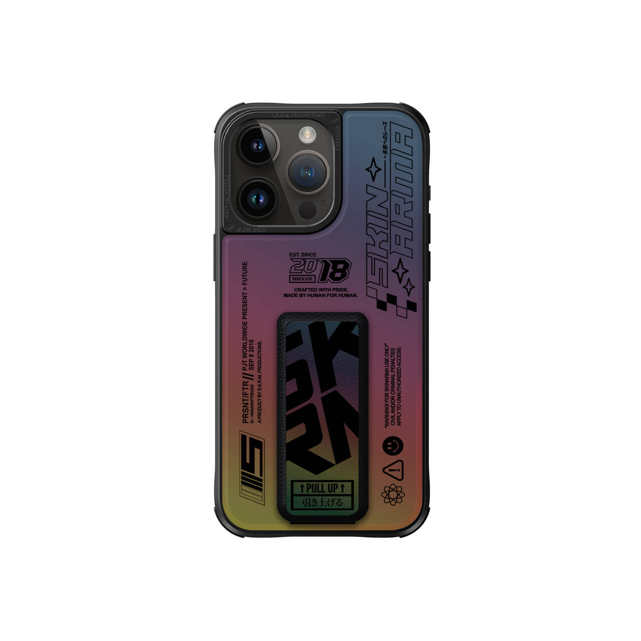 iPhone Uyumlu 15 Pro Kılıf SkinArma Holografik Tasarımlı Standlı Deri Görünümlü Kira Kobai Kapak