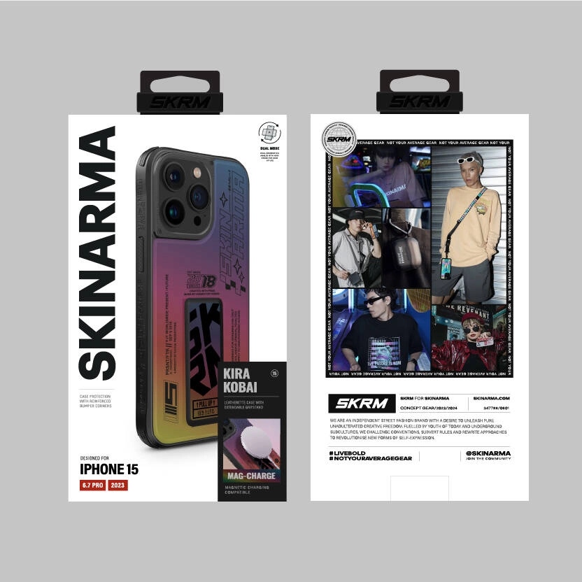 iPhone Uyumlu 15 Pro Max Kılıf SkinArma Holografik Tasarımlı Standlı Deri Görünümlü Kira Kobai Kapak
