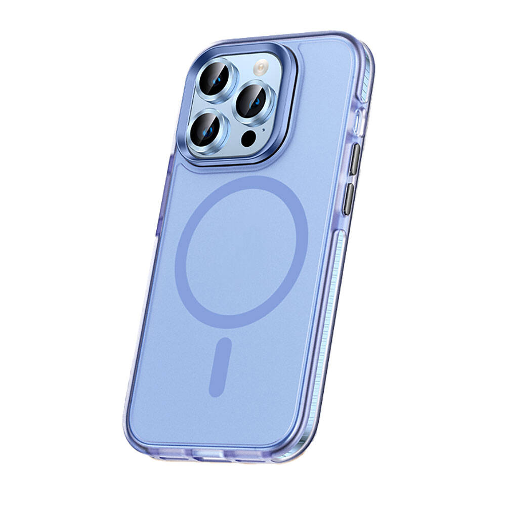 iPhone Uyumlu 15 Pro Kılıf Airbagli M-safe Wireless Şarj Özellikli Lens Koruyuculu Zore Klaptika Kapak-Mavi