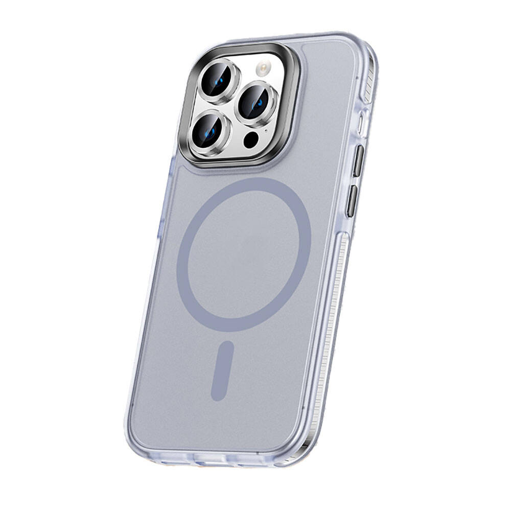 iPhone Uyumlu 15 Pro Max Kılıf Airbagli M-safe Wireless Şarj Özellikli Lens Koruyuculu Zore Klaptika Kapak-Gri