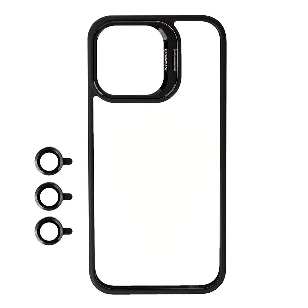 iPhone Uyumlu 15 Pro Max Kılıf Kamera Lens Korumalı Standlı Zore Klon Lensli Kapak