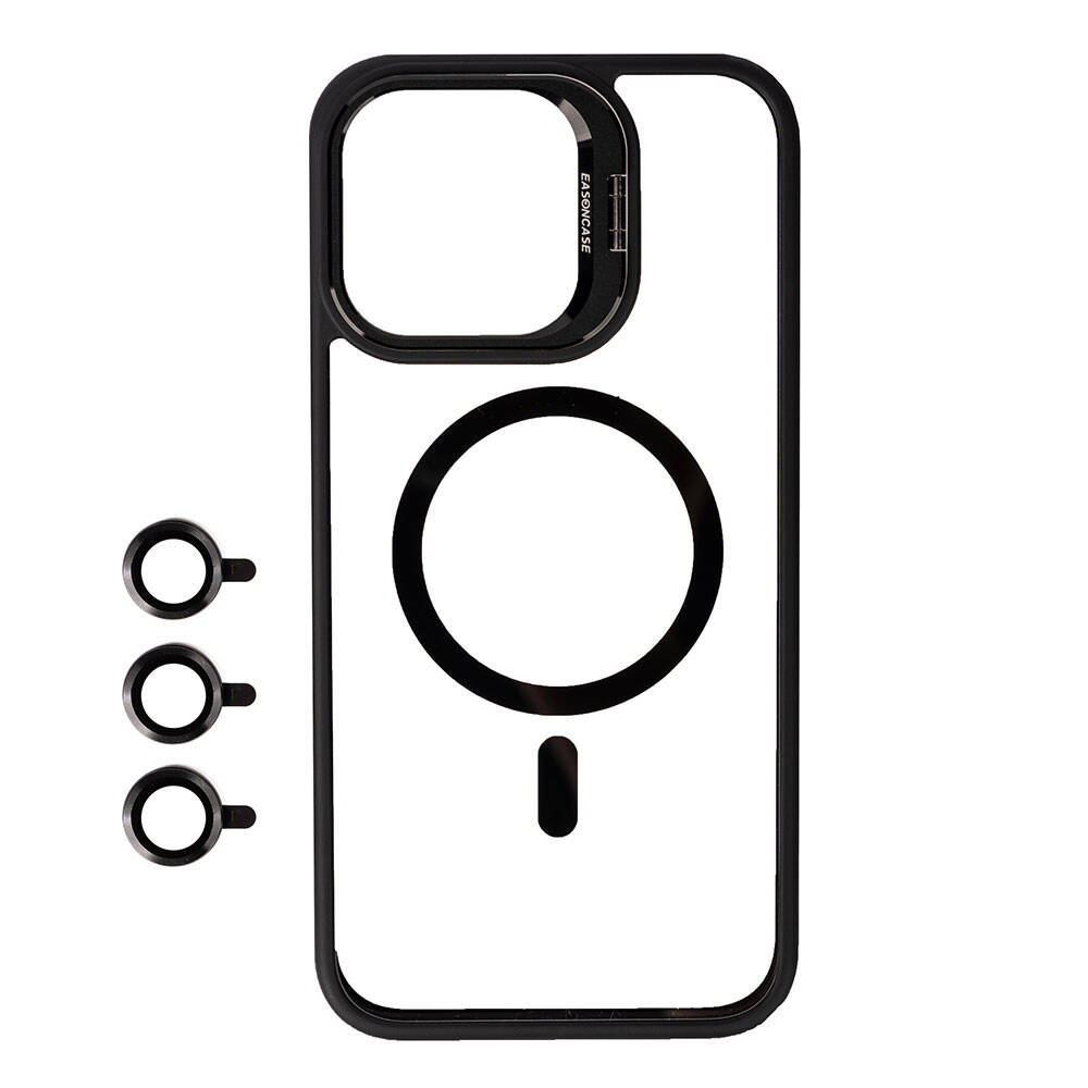iPhone Uyumlu 15 Pro Kılıf M-safe Şarj Özellikli Standlı Zore M-safe Klon Lensli Kapak