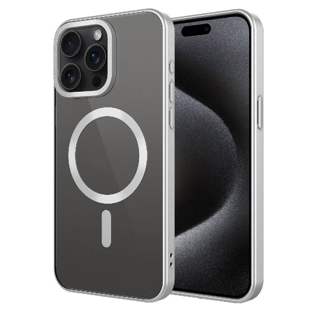 iPhone Uyumlu 15 Pro Max Kılıf Mat Tasarımlı M-safe Wireless Şarj Özellikli Zore Mat Setro Kapak-Gümüş