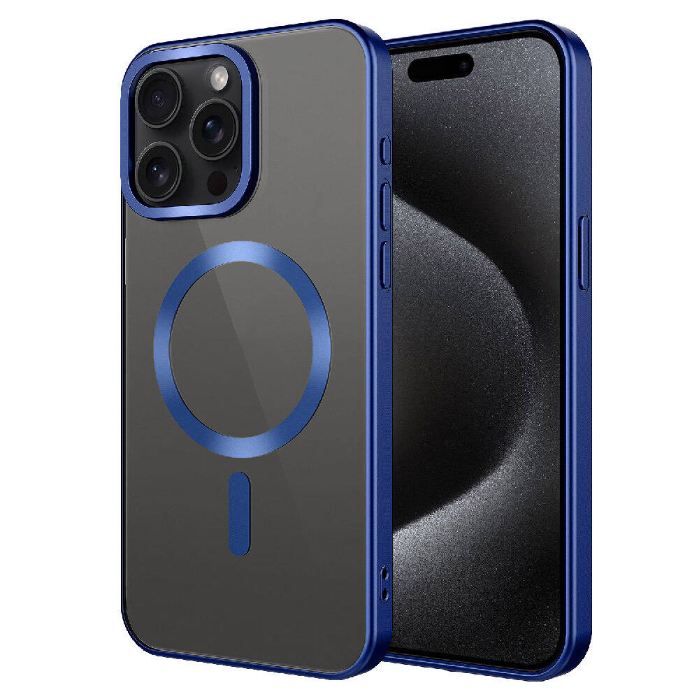 iPhone Uyumlu 15 Pro Max Kılıf Mat Tasarımlı M-safe Wireless Şarj Özellikli Zore Mat Setro Kapak-Lacivert