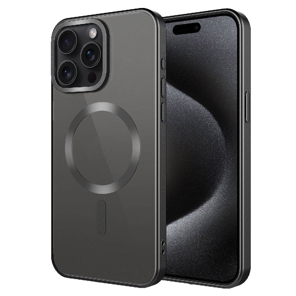 iPhone Uyumlu 15 Pro Max Kılıf Mat Tasarımlı M-safe Wireless Şarj Özellikli Zore Mat Setro Kapak-Siyah