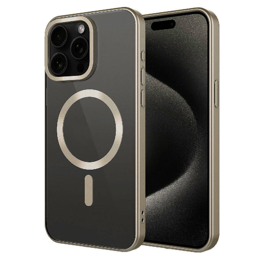 iPhone Uyumlu 15 Pro Max Kılıf Mat Tasarımlı M-safe Wireless Şarj Özellikli Zore Mat Setro Kapak-Titanyum
