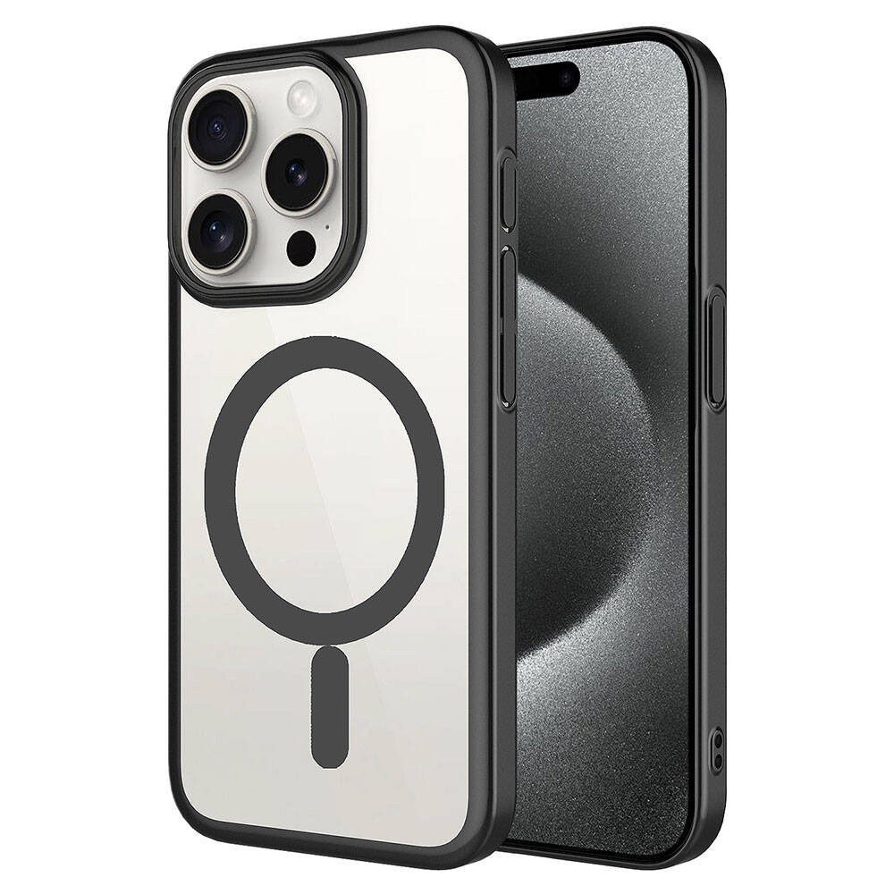 iPhone Uyumlu 15 Pro Max Kılıf Wireless Şarj Özellikli Sert PC Zore Mat Riksos M-safe Kapak-Siyah