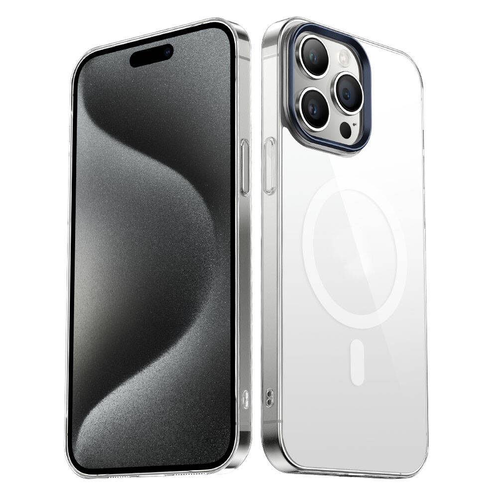 iPhone Uyumlu 15 Pro Kılıf Zore Wireless Şarj Özellikli Şeffaf G-Cam Kapak-Lacivert