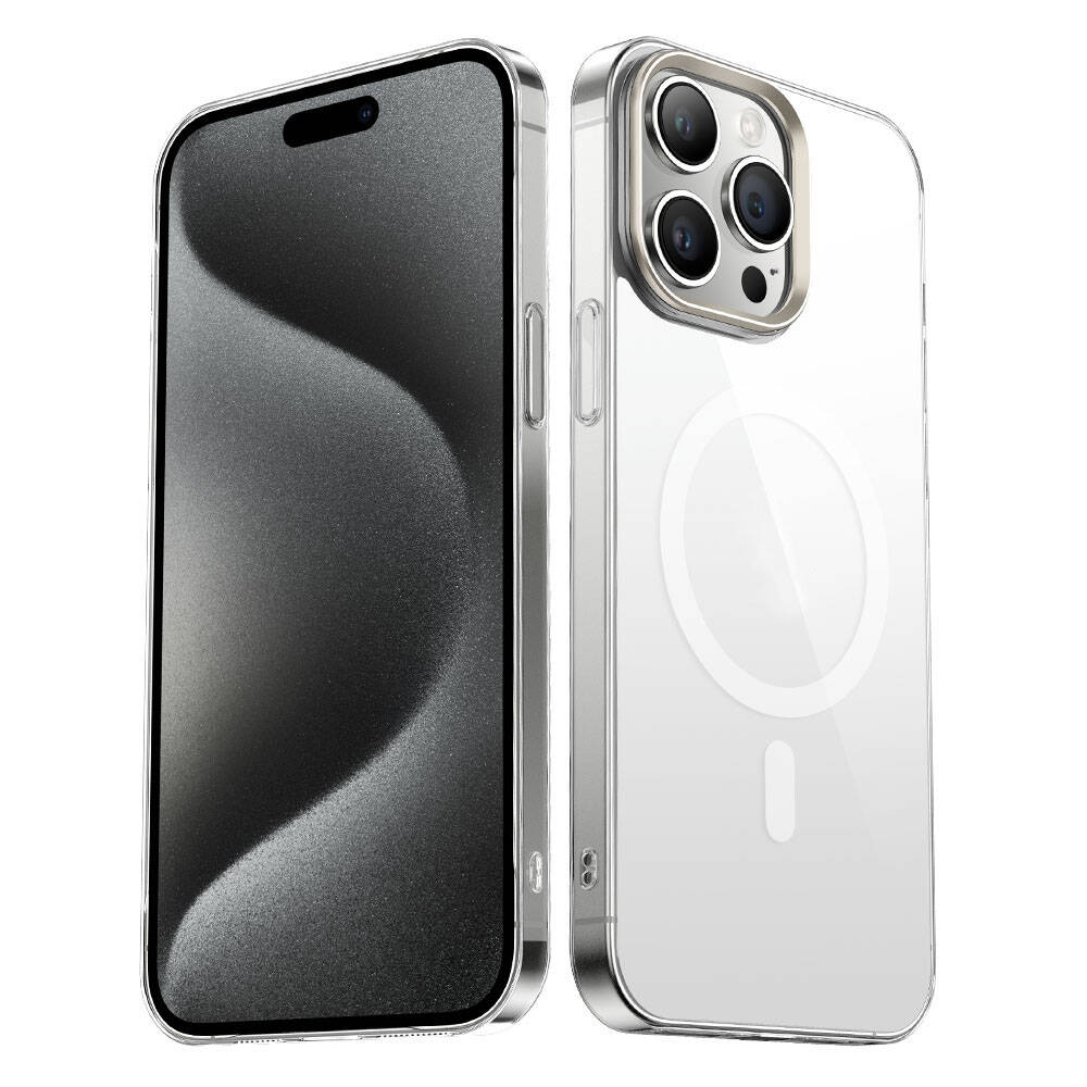 iPhone Uyumlu 15 Pro Kılıf Zore Wireless Şarj Özellikli Şeffaf G-Cam Kapak-Titanyum