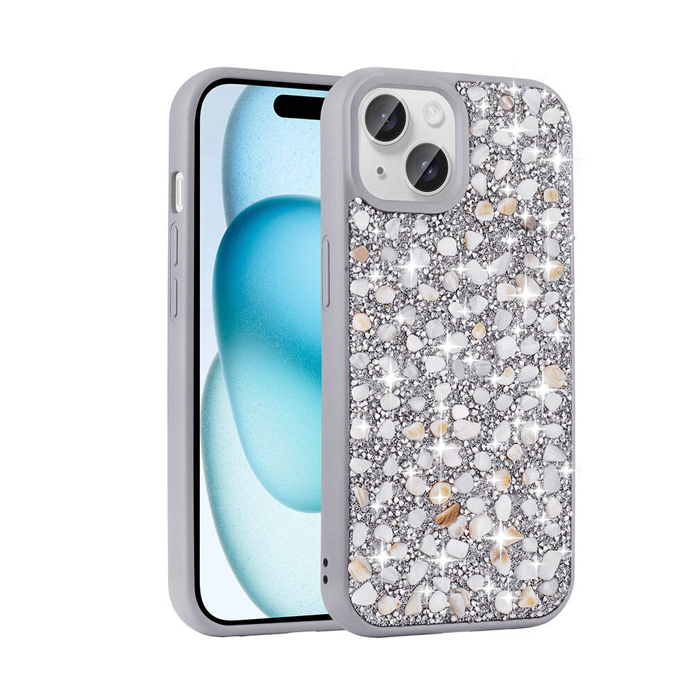 iPhone Uyumlu 15 Kılıf Parlak Taşlı Tasarım Zore Linea Diamond Kapak-Gümüş