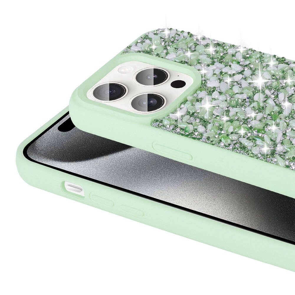 iPhone Uyumlu 15 Pro Kılıf Parlak Taşlı Tasarım Zore Linea Diamond Kapak