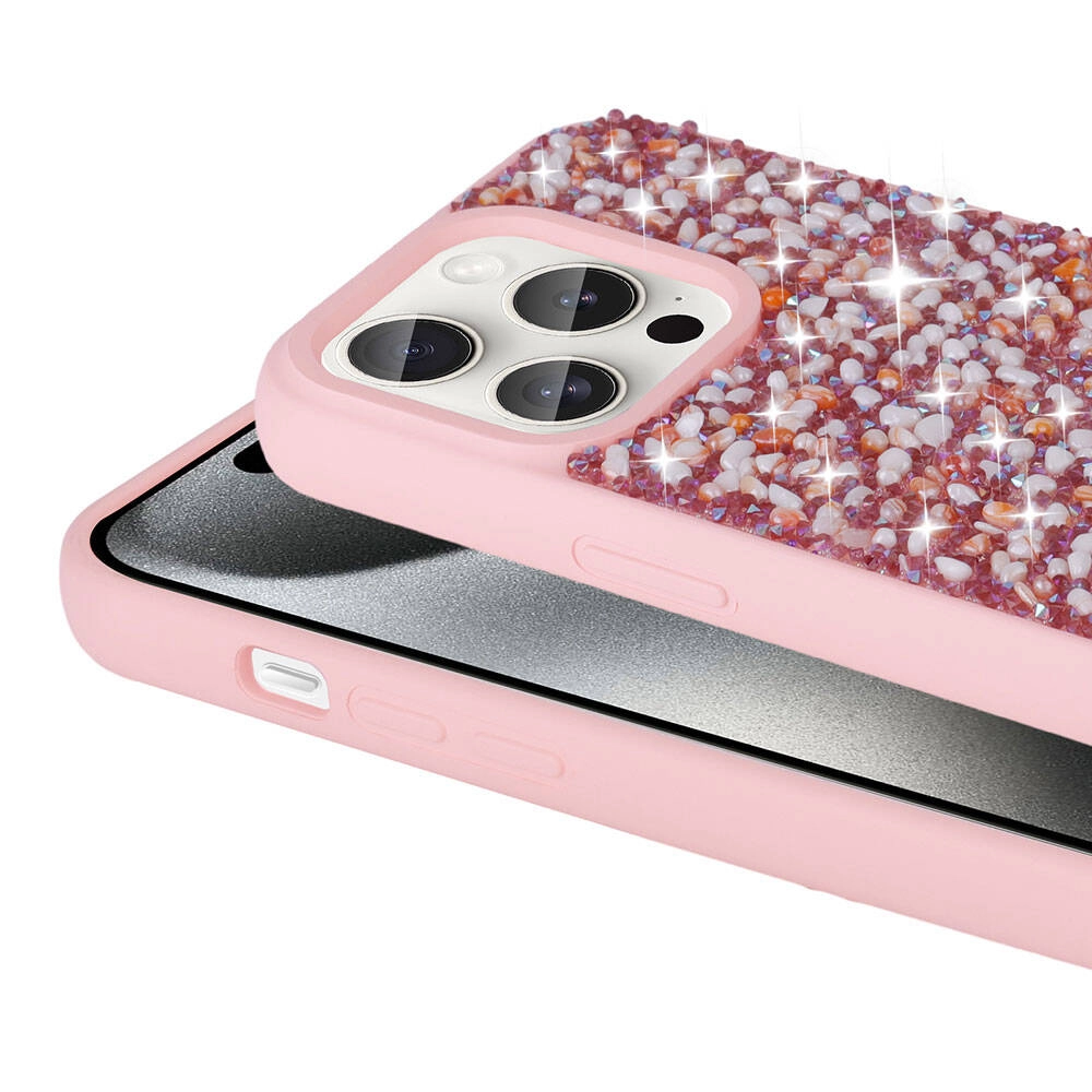 iPhone Uyumlu 15 Pro Max Kılıf Parlak Taşlı Tasarım Zore Linea Diamond Kapak