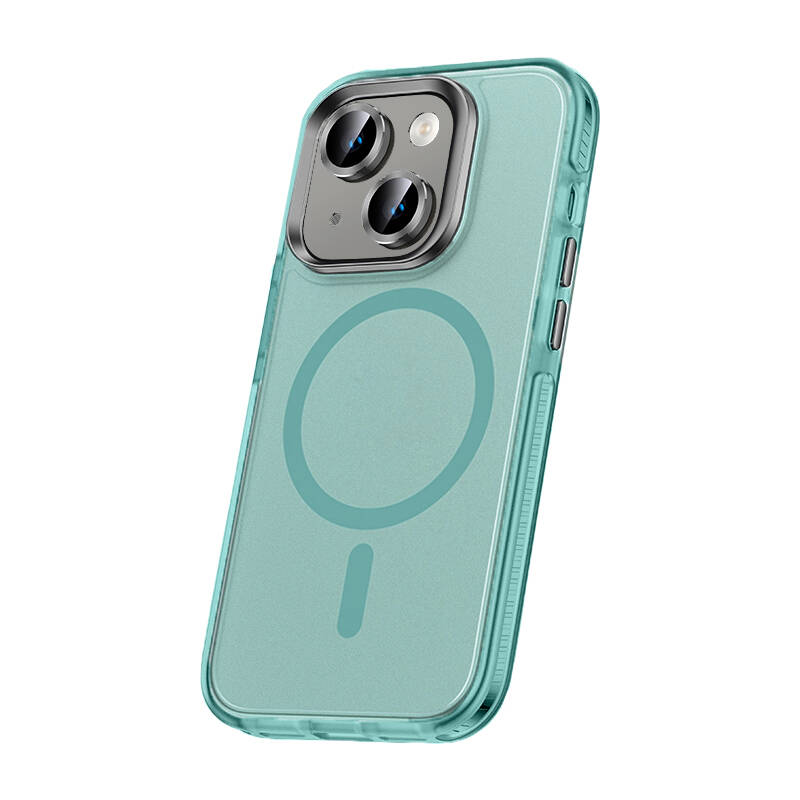 iPhone Uyumlu 15 Kılıf Airbagli M-safe Wireless Şarj Özellikli Lens Koruyuculu Zore Klaptika Kapak-Mavi açık