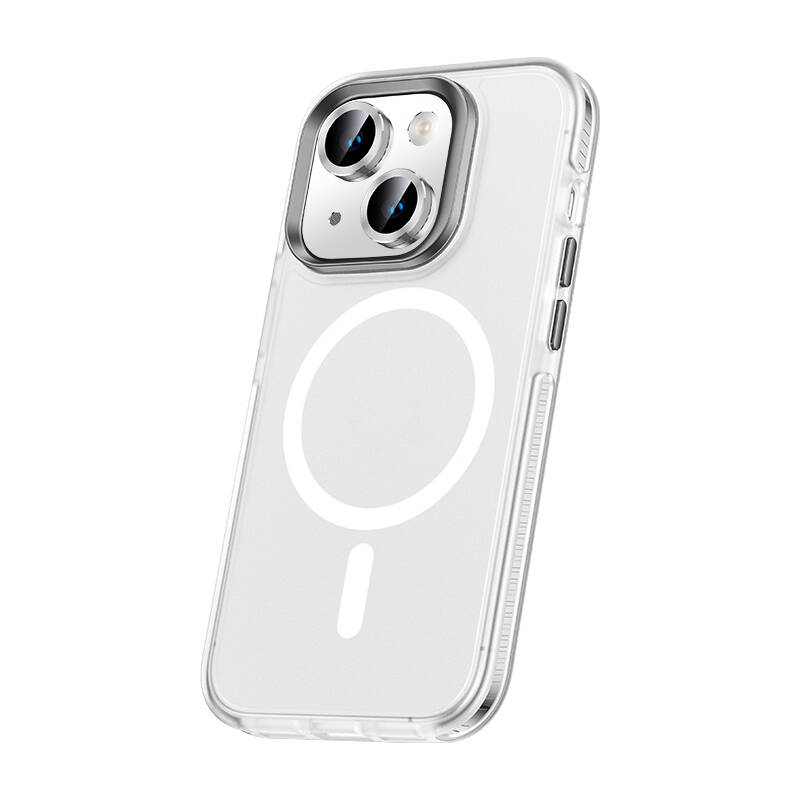 iPhone Uyumlu 15 Kılıf Airbagli M-safe Wireless Şarj Özellikli Lens Koruyuculu Zore Klaptika Kapak-Renksiz