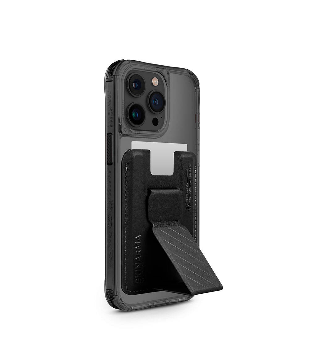 iPhone Uyumlu 15 Pro Max Kılıf SkinArma Şeffaf M-safe Şarj Özellikli Kado Kartlıklı Saido Kapak-Siyah
