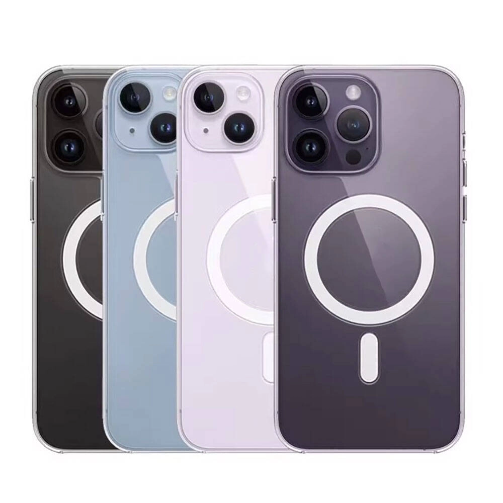 iPhone Uyumlu 15 Pro Kılıf M-safe Şarj Özellikli Şeffaf Sert PC Zore Embos Kapak