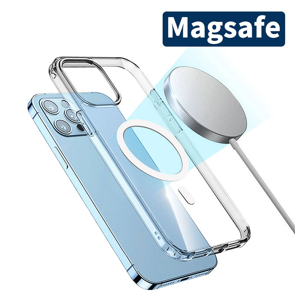 iPhone Uyumlu 15 Pro Max Kılıf M-safe Şarj Özellikli Şeffaf Sert PC Zore Embos Kapak