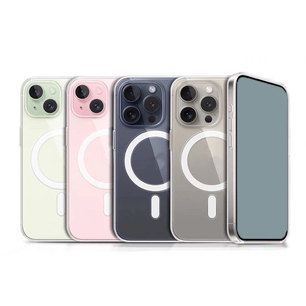 iPhone Uyumlu 15 Pro Max Kılıf M-safe Şarj Özellikli Şeffaf Sert PC Zore Embos Kapak