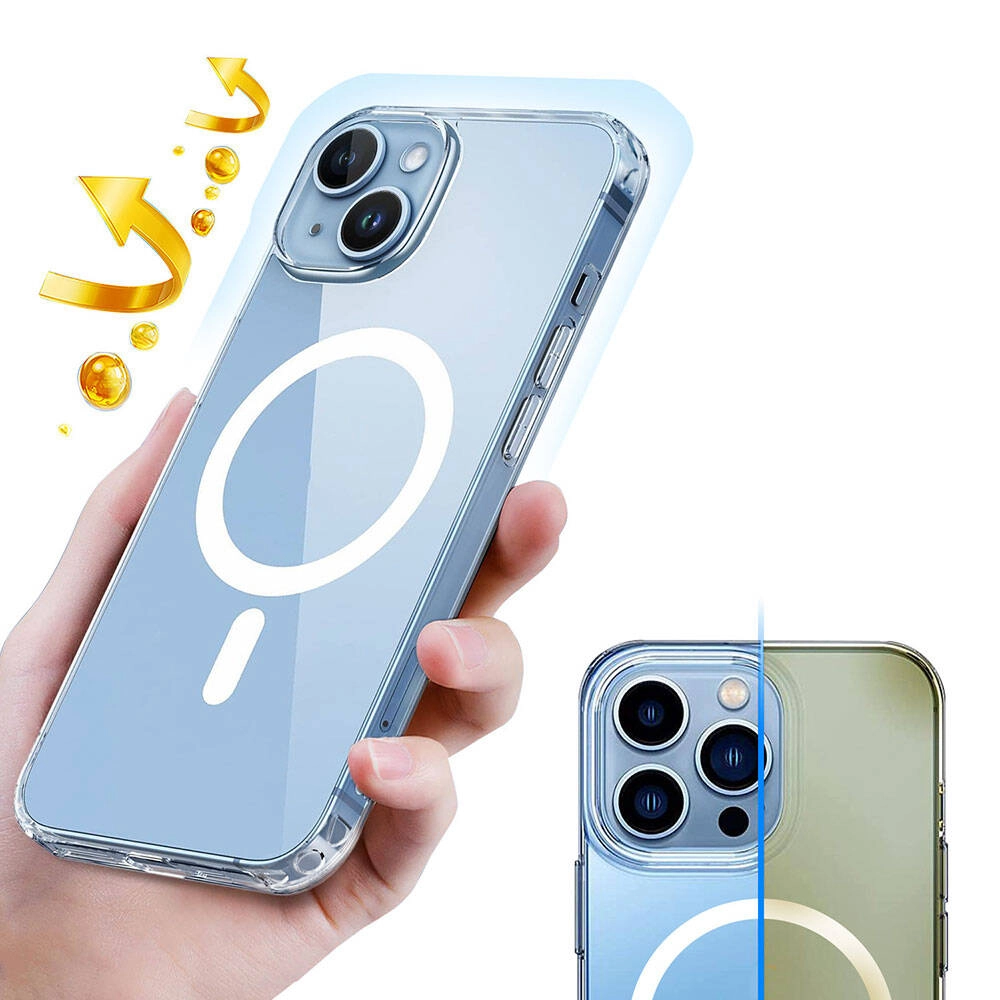 iPhone Uyumlu 15 Kılıf M-safe Şarj Özellikli Şeffaf Sert PC Zore Embos Kapak