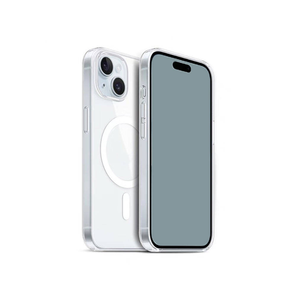 iPhone Uyumlu 15 Kılıf M-safe Şarj Özellikli Şeffaf Sert PC Zore Embos Kapak