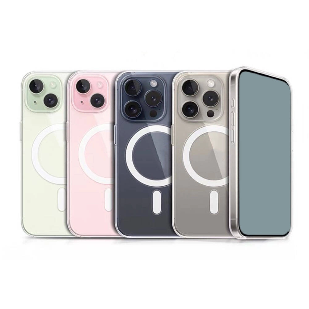 iPhone Uyumlu 15 Plus Kılıf M-safe Şarj Özellikli Şeffaf Sert PC Zore Embos Kapak
