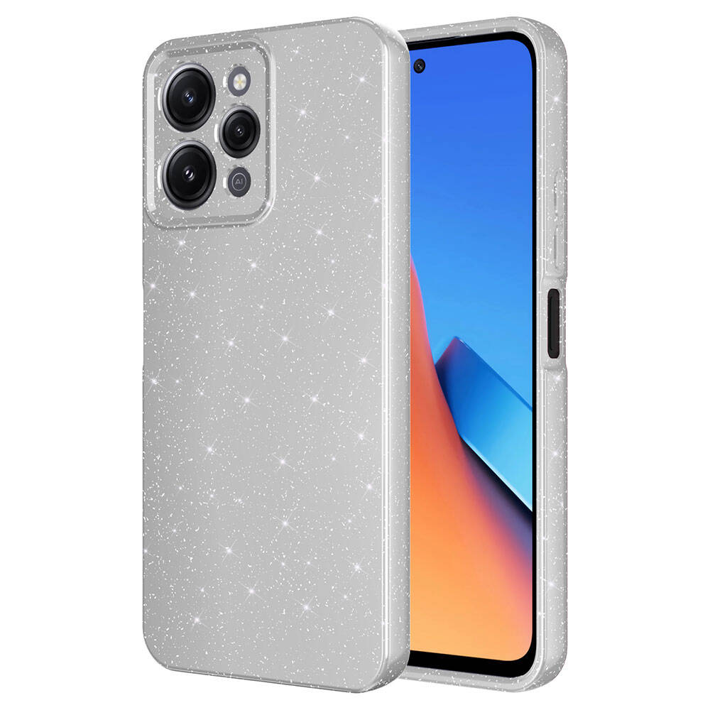 Xiaomi Uyumlu  Redmi 12 Kılıf Kamera Korumalı Simli Lüks Zore Koton Kapak-Gümüş