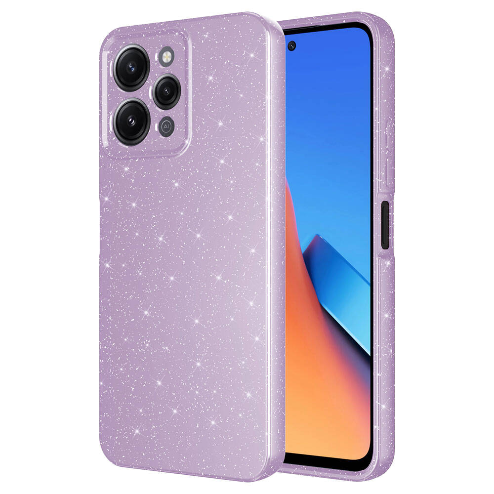 Xiaomi Uyumlu  Redmi 12 Kılıf Kamera Korumalı Simli Lüks Zore Koton Kapak-Lila