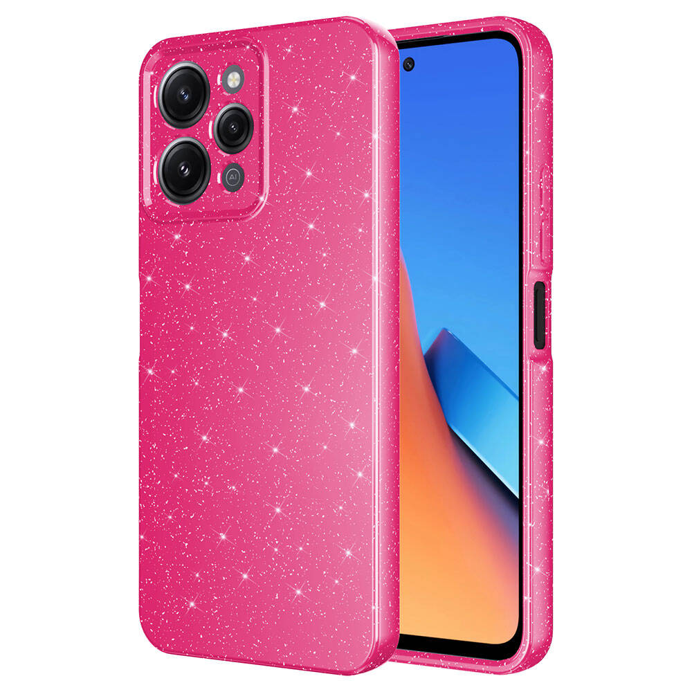 Xiaomi Uyumlu  Redmi 12 Kılıf Kamera Korumalı Simli Lüks Zore Koton Kapak-Pembe koyu