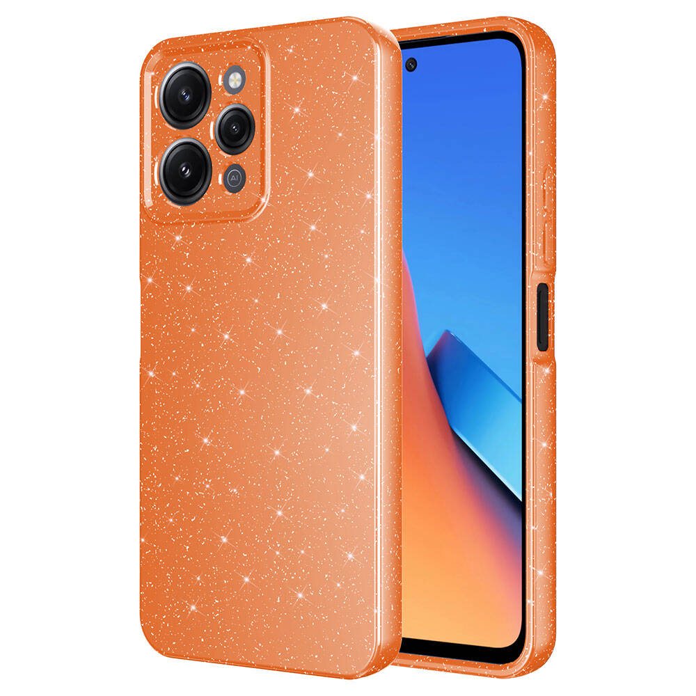 Xiaomi Uyumlu  Redmi 12 Kılıf Kamera Korumalı Simli Lüks Zore Koton Kapak-Turuncu