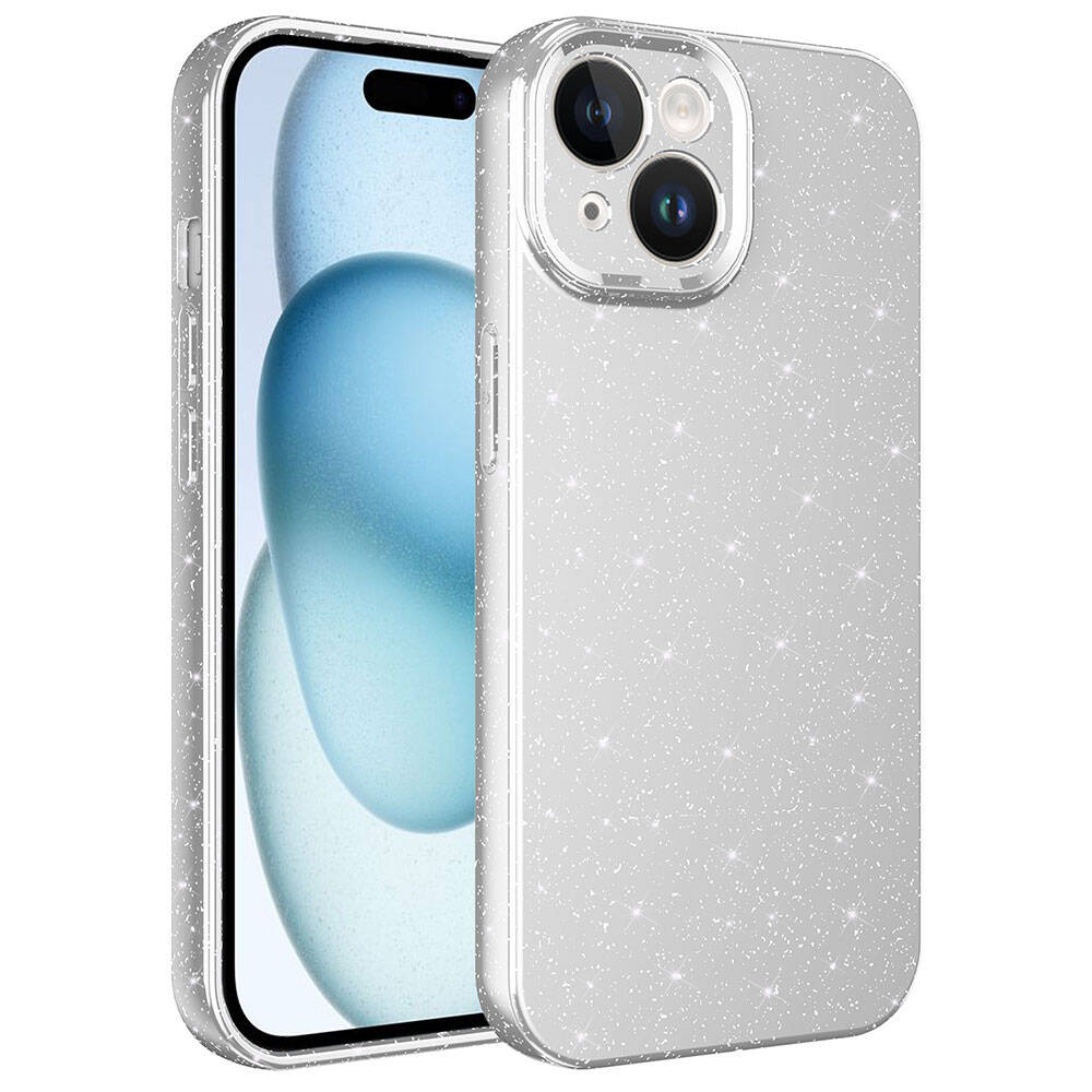 iPhone Uyumlu 15 Kılıf Kamera Korumalı Simli Lüks Zore Koton Kapak-Gümüş
