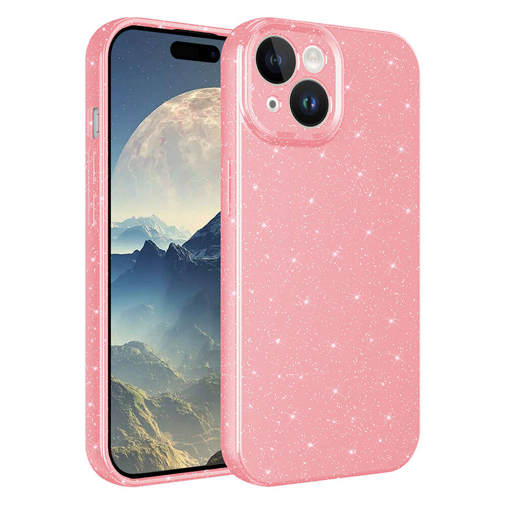 iPhone Uyumlu 15 Kılıf Kamera Korumalı Simli Lüks Zore Koton Kapak-Pembe