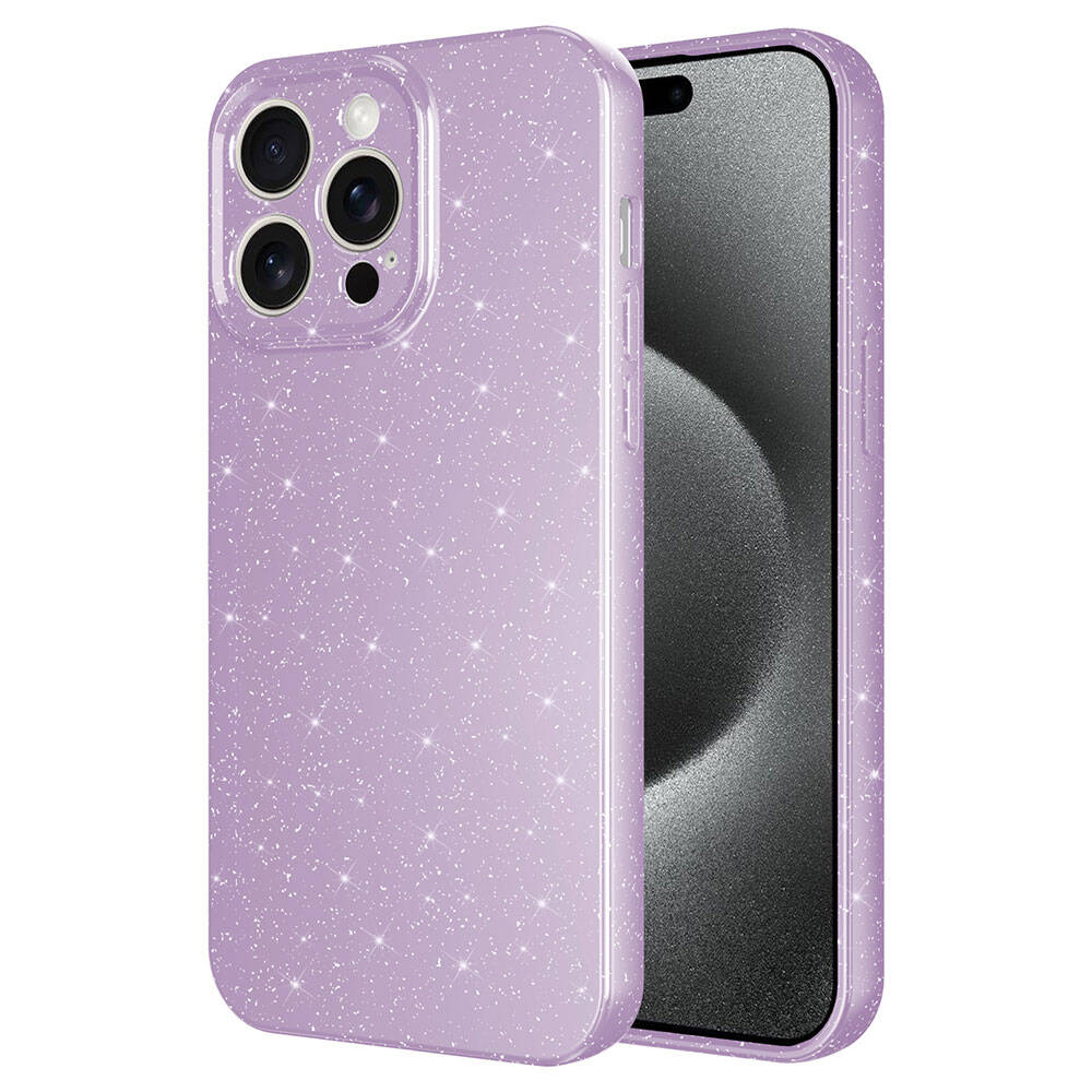 iPhone Uyumlu 15 Pro Kılıf Kamera Korumalı Simli Lüks Zore Koton Kapak-Lila