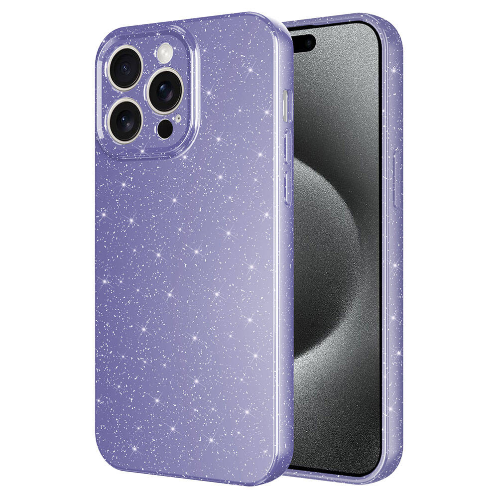 iPhone Uyumlu 15 Pro Max Kılıf Kamera Korumalı Simli Lüks Zore Koton Kapak-Mor