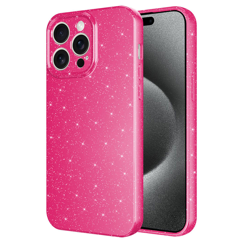 iPhone Uyumlu 15 Pro Max Kılıf Kamera Korumalı Simli Lüks Zore Koton Kapak-Pembe koyu