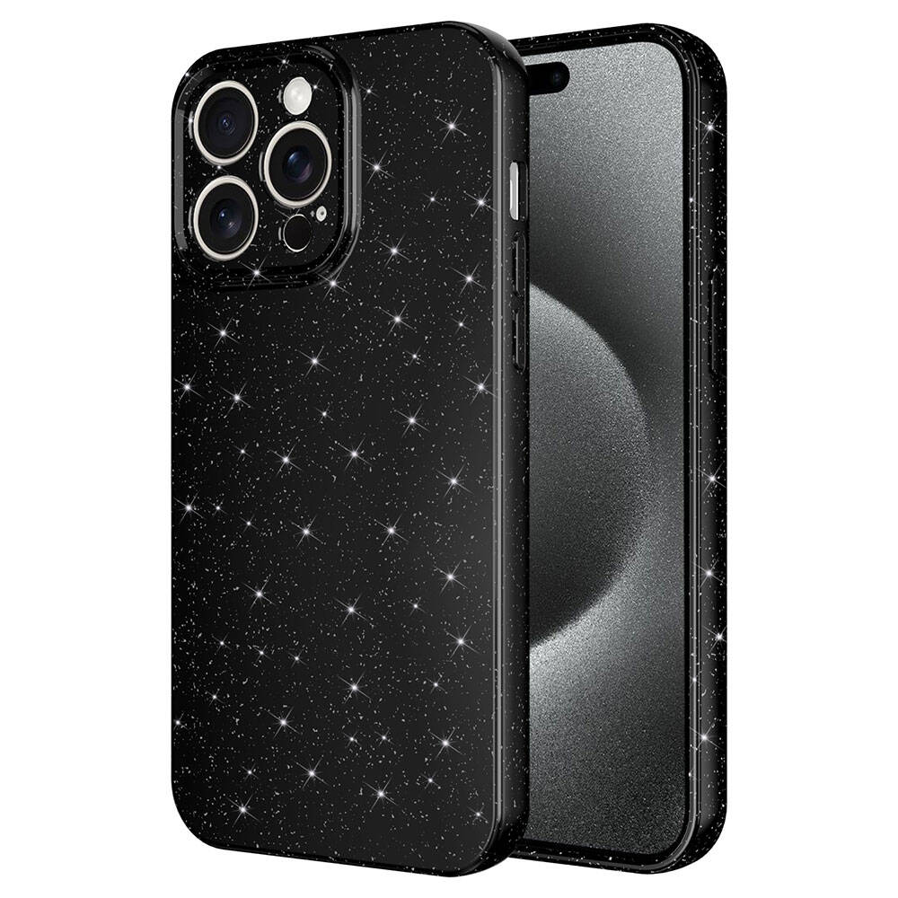 iPhone Uyumlu 15 Pro Max Kılıf Kamera Korumalı Simli Lüks Zore Koton Kapak-Siyah